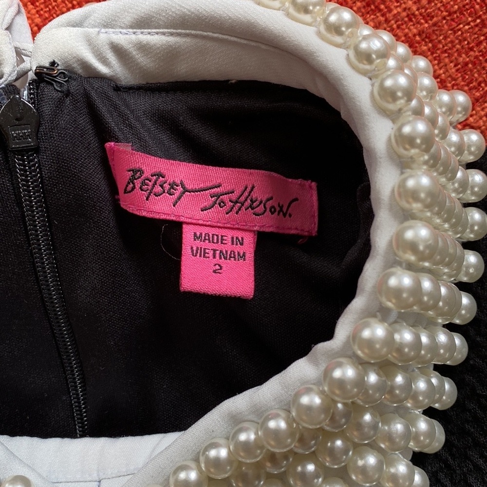Betsey Johnson Black Knit Dress Pearl Beaded Collar Dress - Picture 9 of 15
